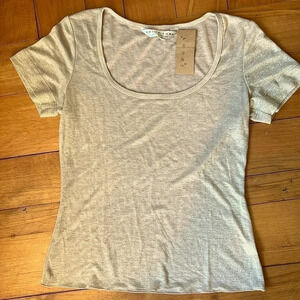 TRINA TURK Womens Gold Glitter Top T-Shirt Tee Golden Metallic Sparkle Beige M